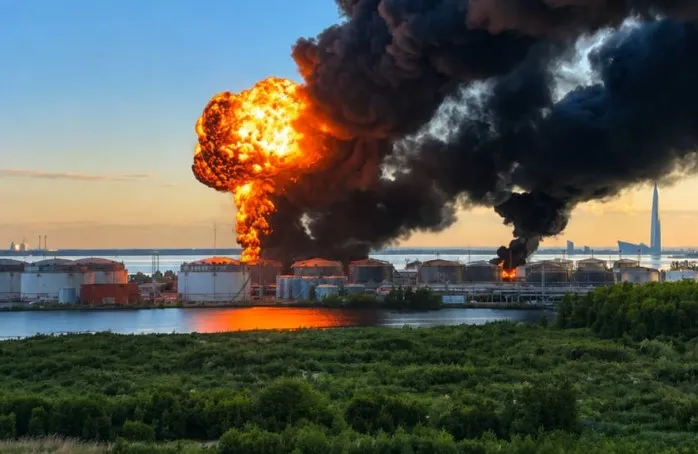 Пожежа на нафтовому терміналі в порту Санкт-Петербурга після удару дронів