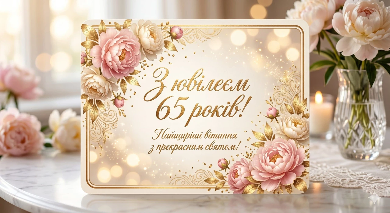Душевні привітання з ювілеєм 65 років жінці: щирі слова любові